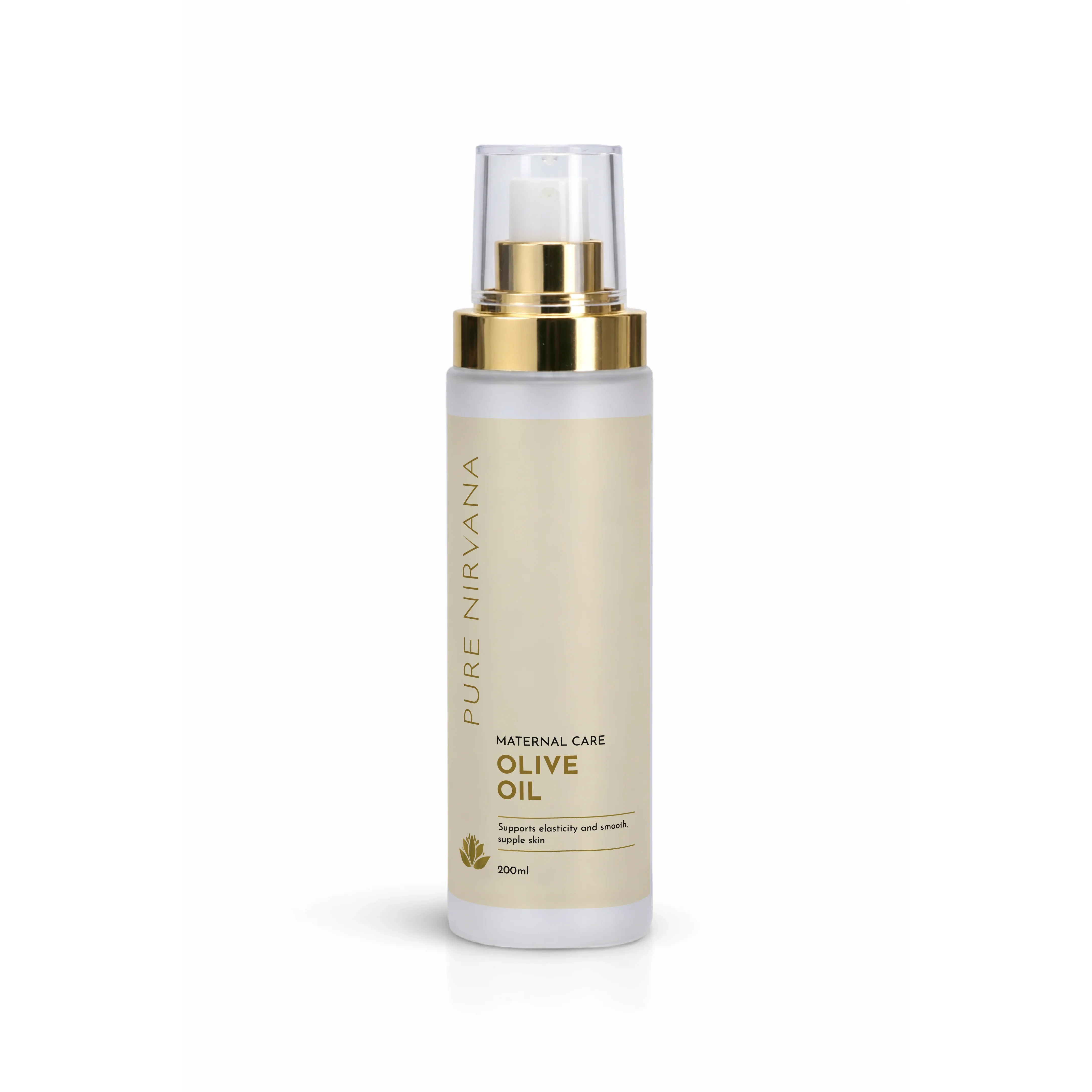 Maternal care olive oil bottle with gold cap for skincare and wellness, 200ml
