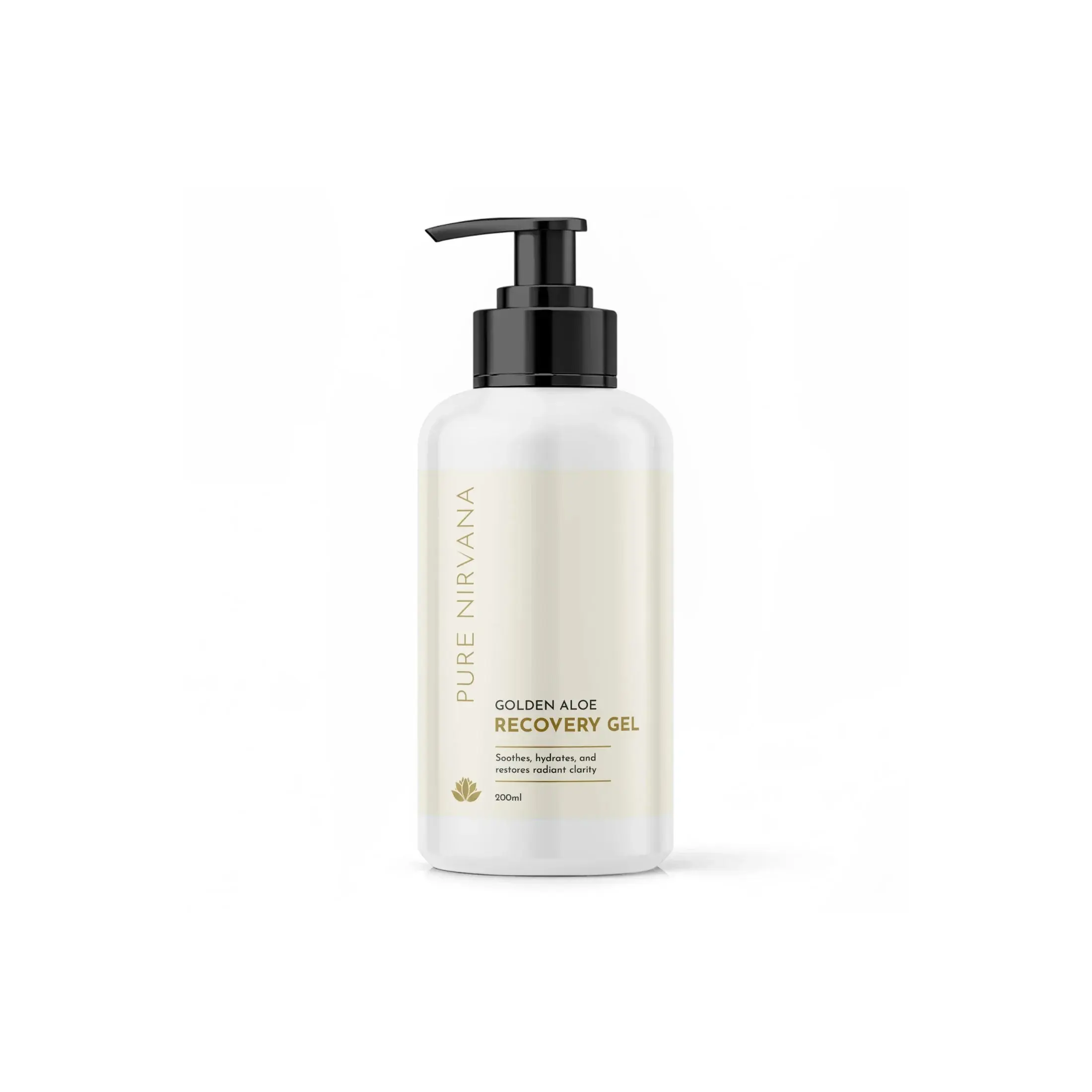 Golden Aloe Recovery Gel pump bottle for skincare, hydrating and soothing formula