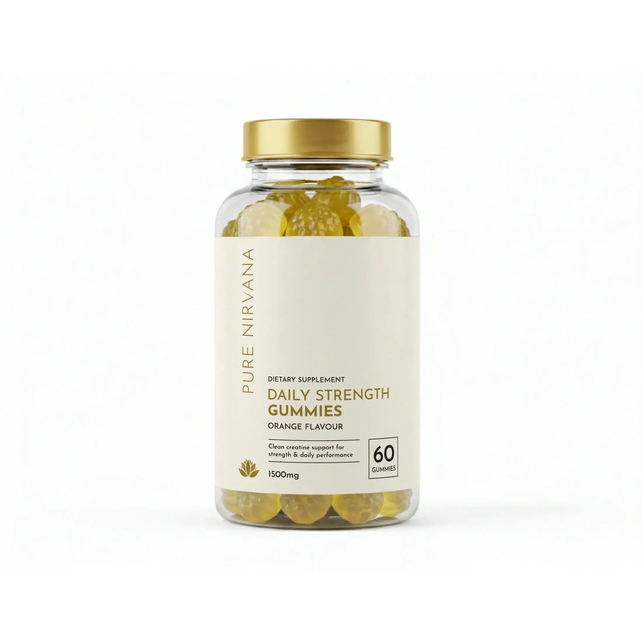 Jar of daily strength orange flavour gummies dietary supplement with gold lid, 60 count