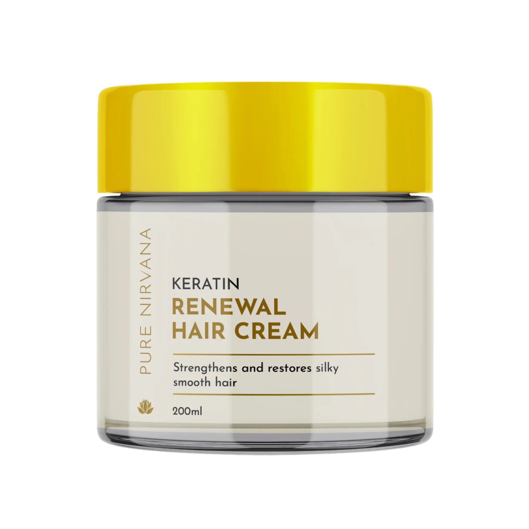 Keratin renewal hair cream in transparent jar with yellow lid, 200ml, strengthens hair