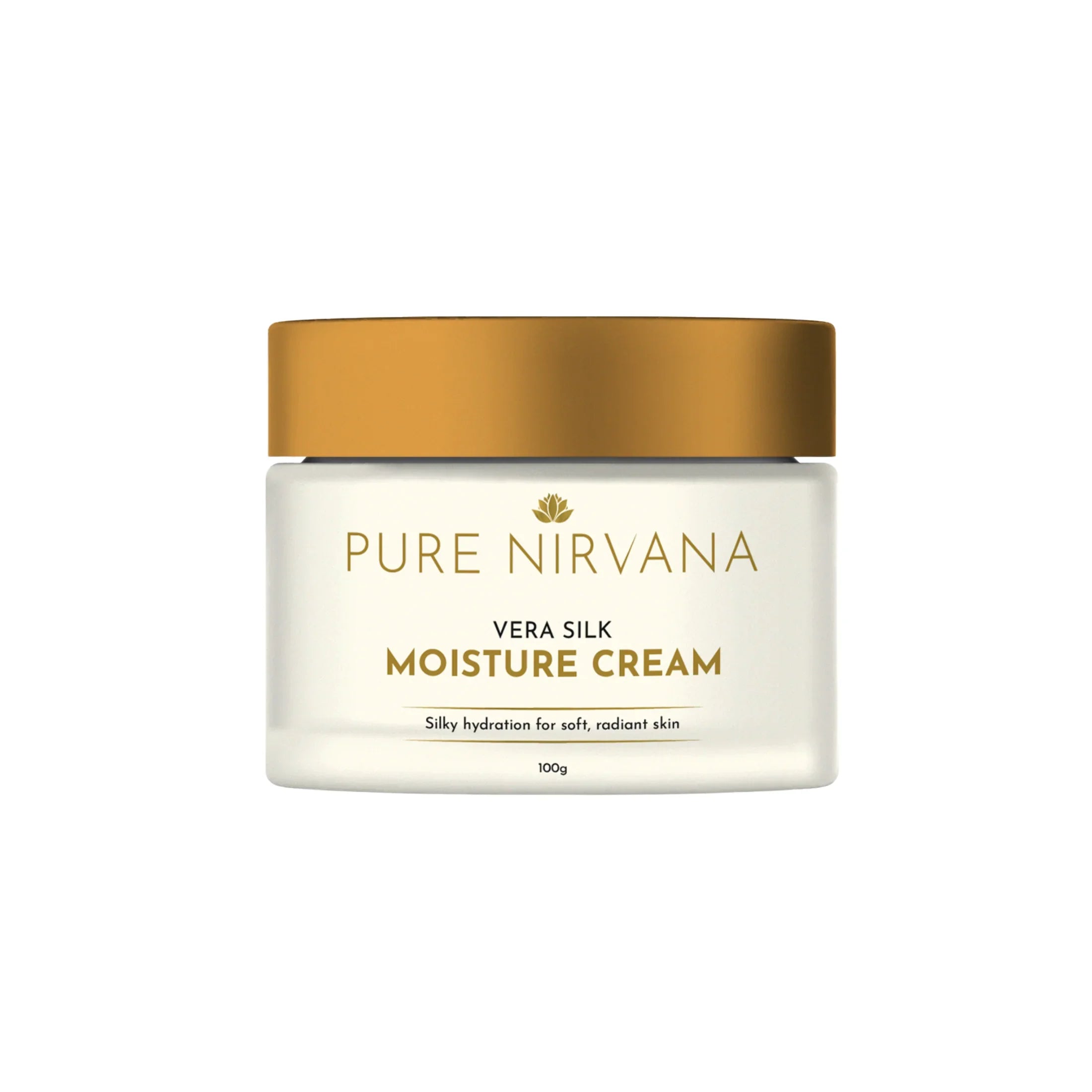 Jar of Pure Nirvana Vera Silk Moisture Cream with gold lid for skincare hydration