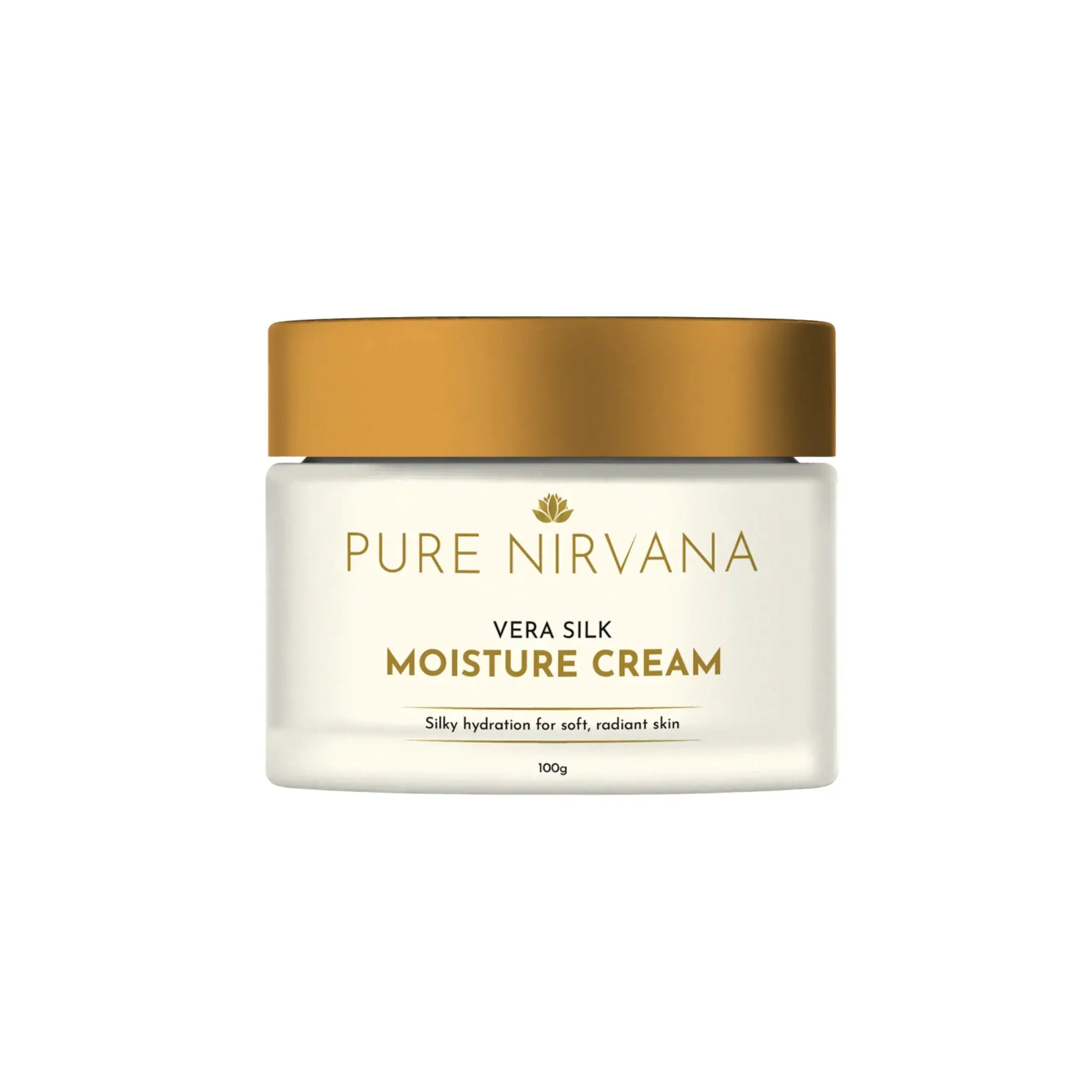 Jar of Pure Nirvana Vera Silk Moisture Cream with gold lid for skincare hydration