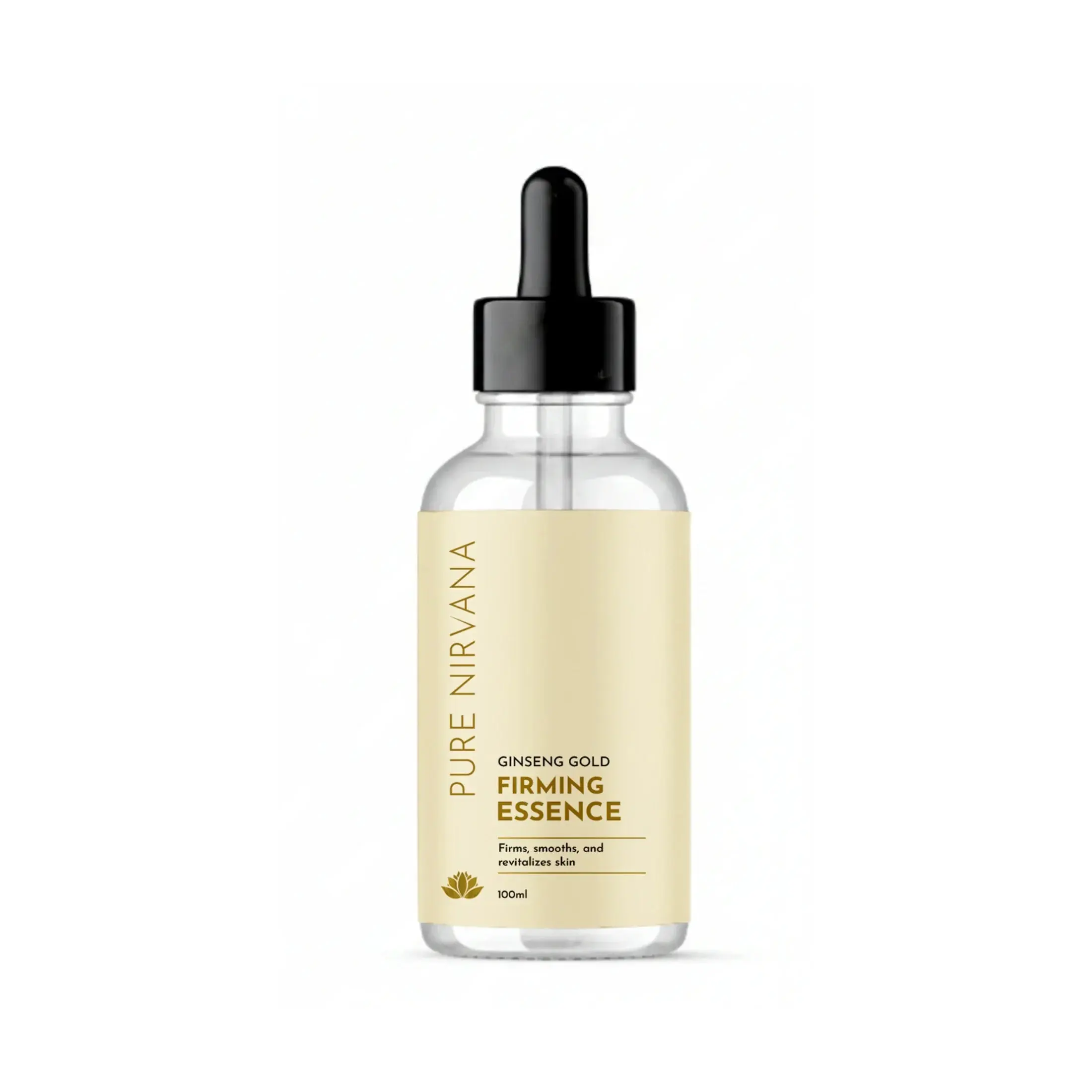Ginseng Gold Firming Essence serum bottle with dropper for skincare and wellness
