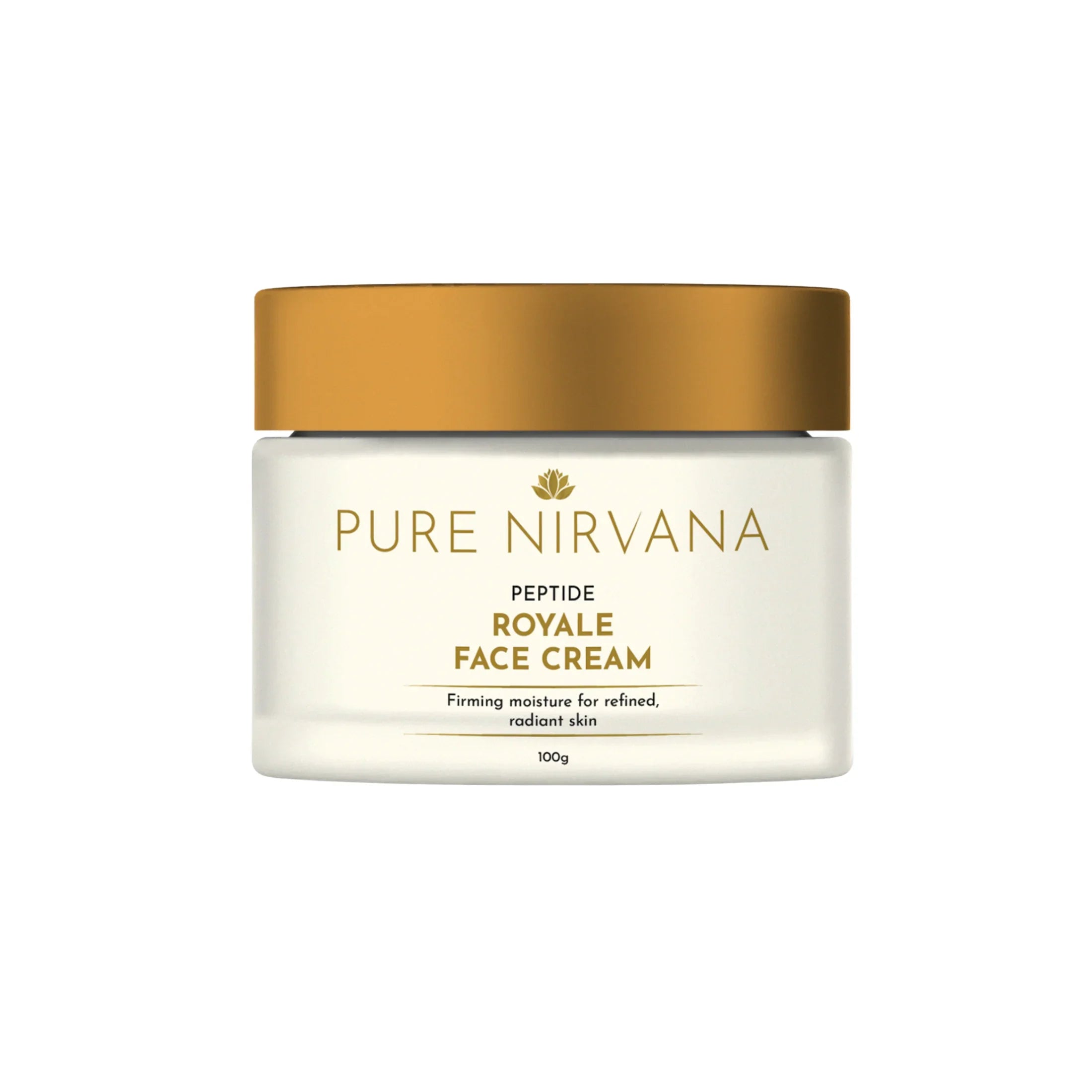 Peptide royale face cream jar with gold lid for firming, radiant skin