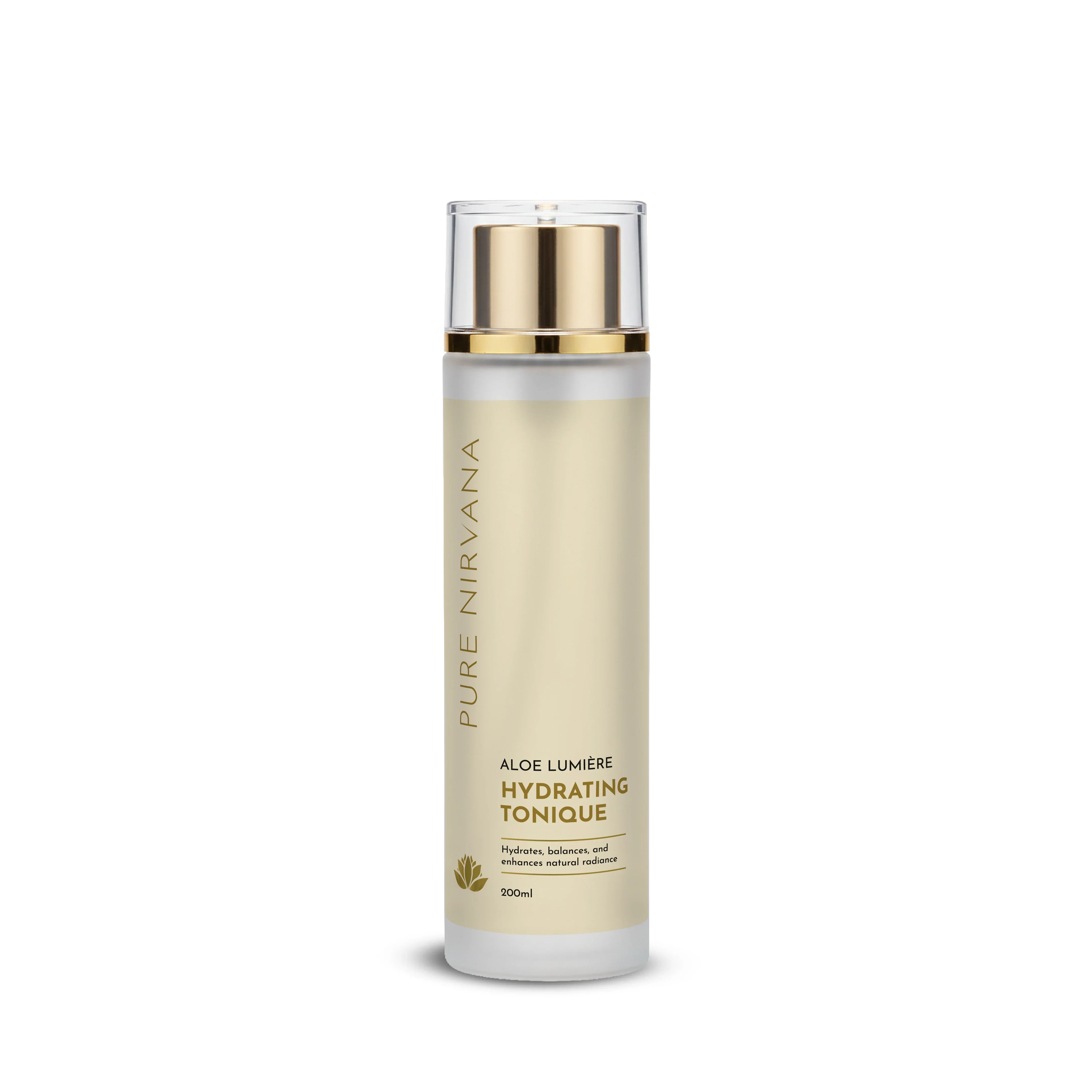 Aloe Lumière Hydrating Tonique face toner bottle with gold cap on white background