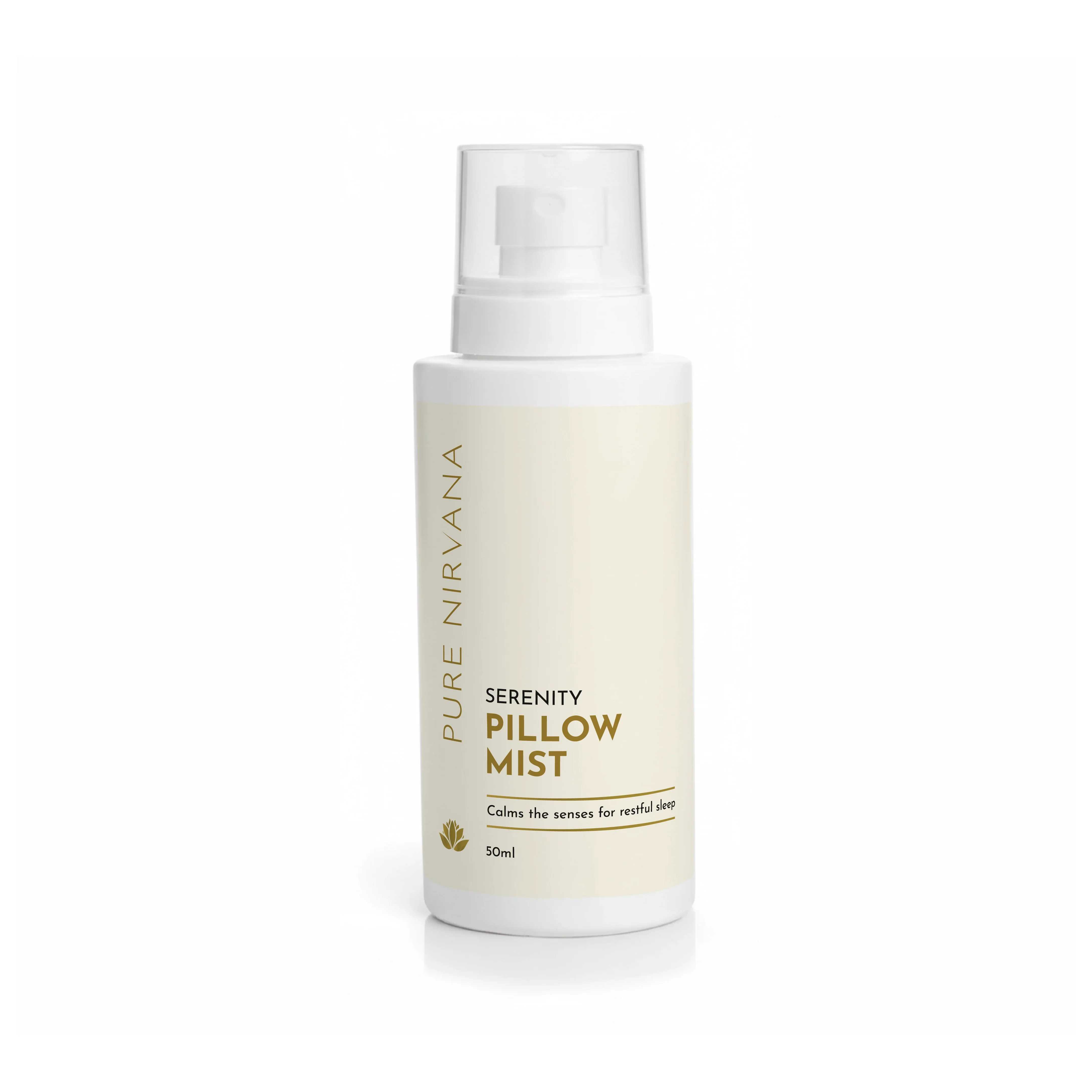 Serenity pillow mist spray bottle for sleep and relaxation, 50ml size, white background