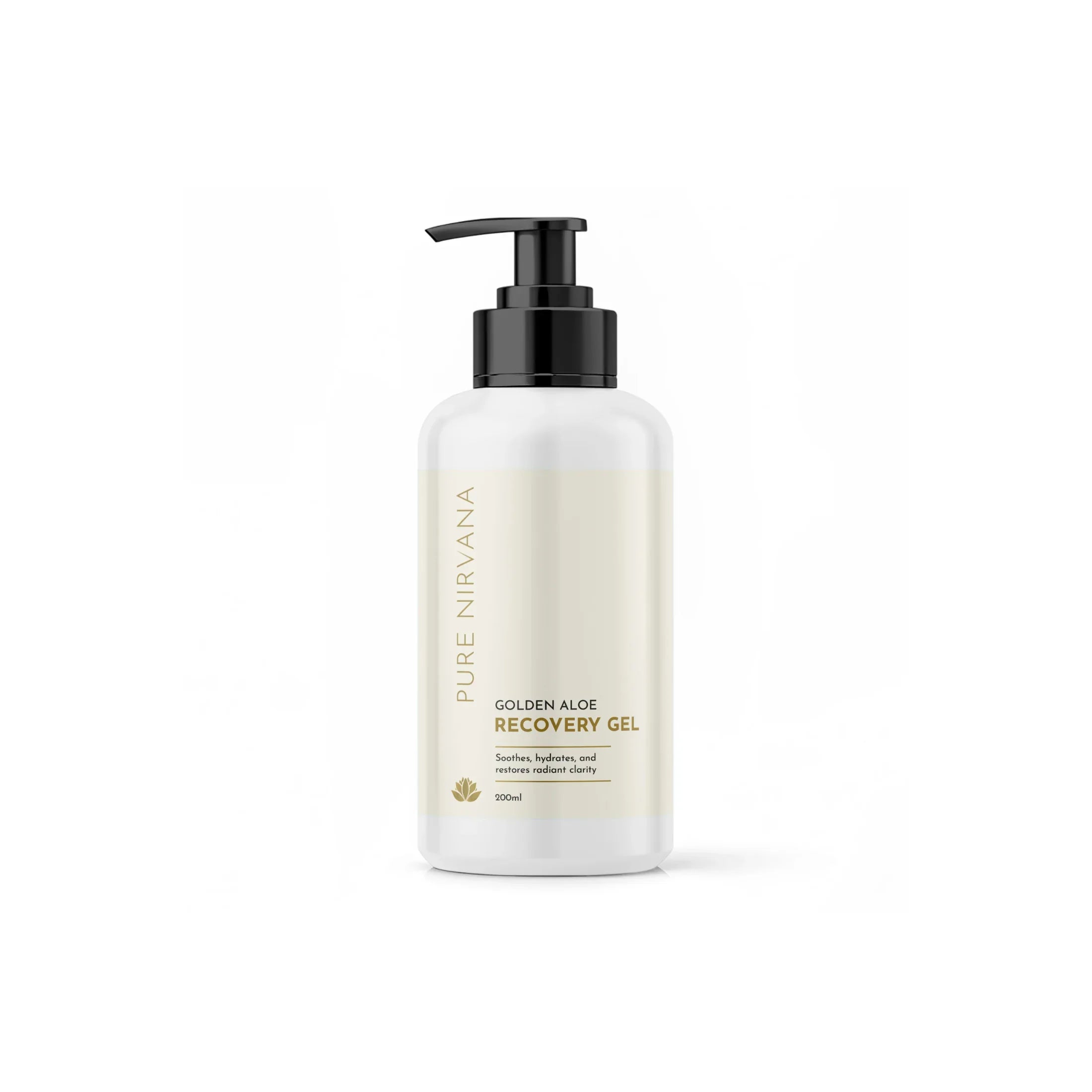 Golden Aloe Recovery Gel pump bottle for skincare, hydrating and soothing formula