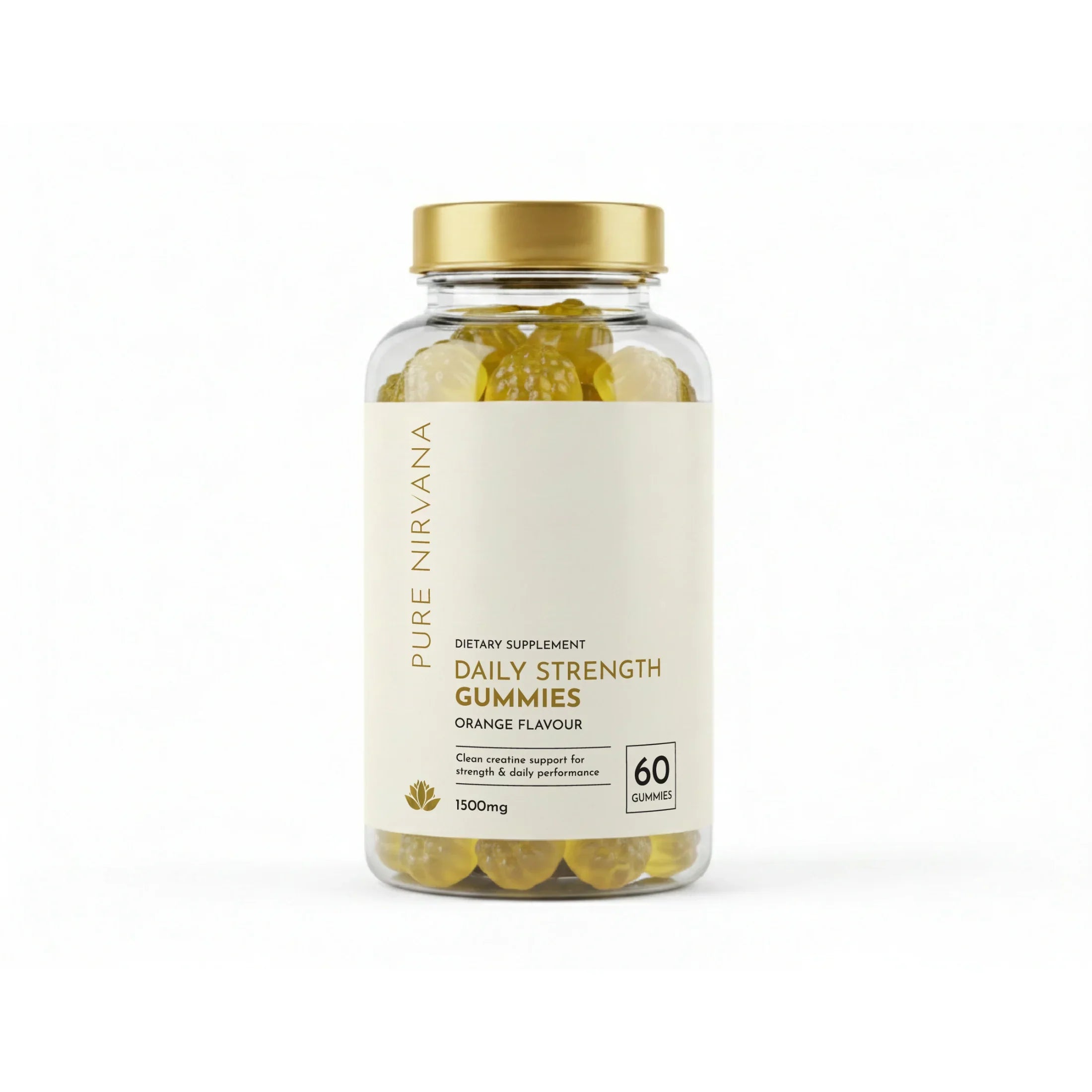 Jar of daily strength orange flavour gummies dietary supplement with gold lid, 60 count