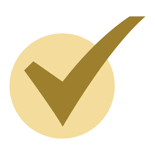 Gold check mark icon on light beige circle, verification or approval symbol